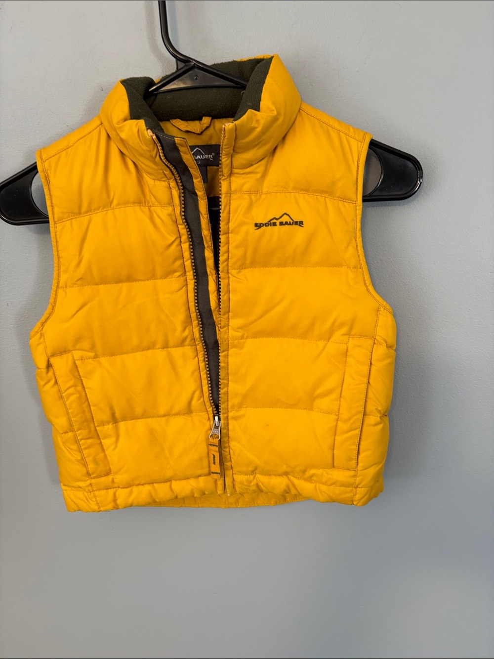 Eddie Bauer Bright Yellow Quilted Kids Puffer Vest with Dark Trim